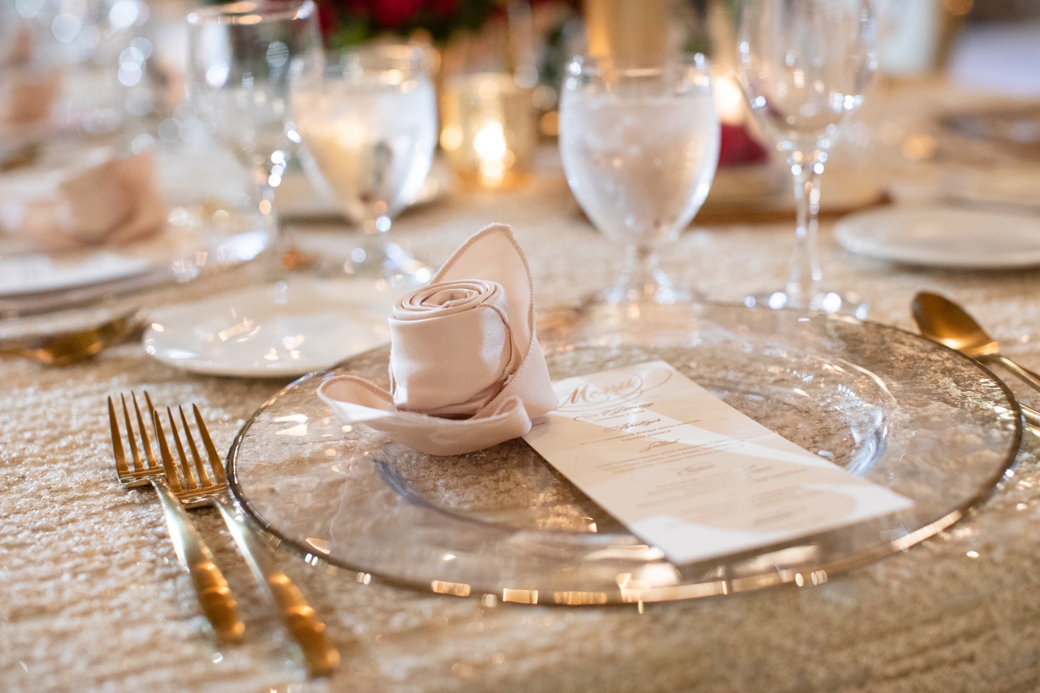 Wedding place setting at The Biltmore Los Angeles